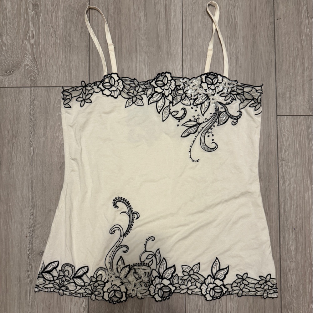 Black and White Embellished Sleeveless Camisole